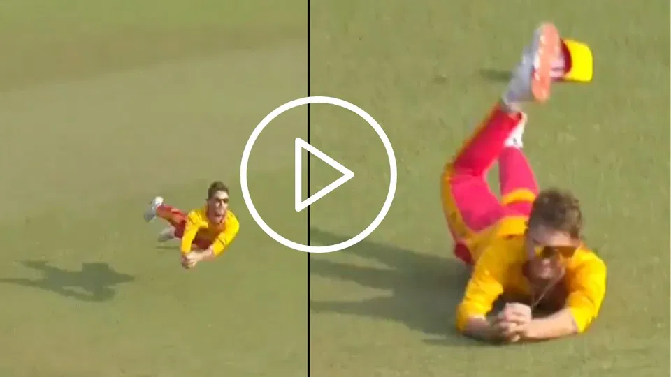 Watch- Zimbabwe's Brian Bennett turns Superman to grab unreal catch in T20 World Cup Watch- Zimbabwe's Brian Bennett turns Superman to grab unreal catch in T20 World Cup